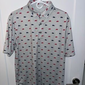 Gray Polo Shirt with Car Print